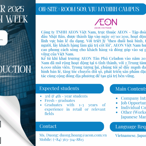 Chia sẻ từ Giám đốc AEON Việt Nam trong Tuần lễ Hướng nghiệp – Career Design Week 2025